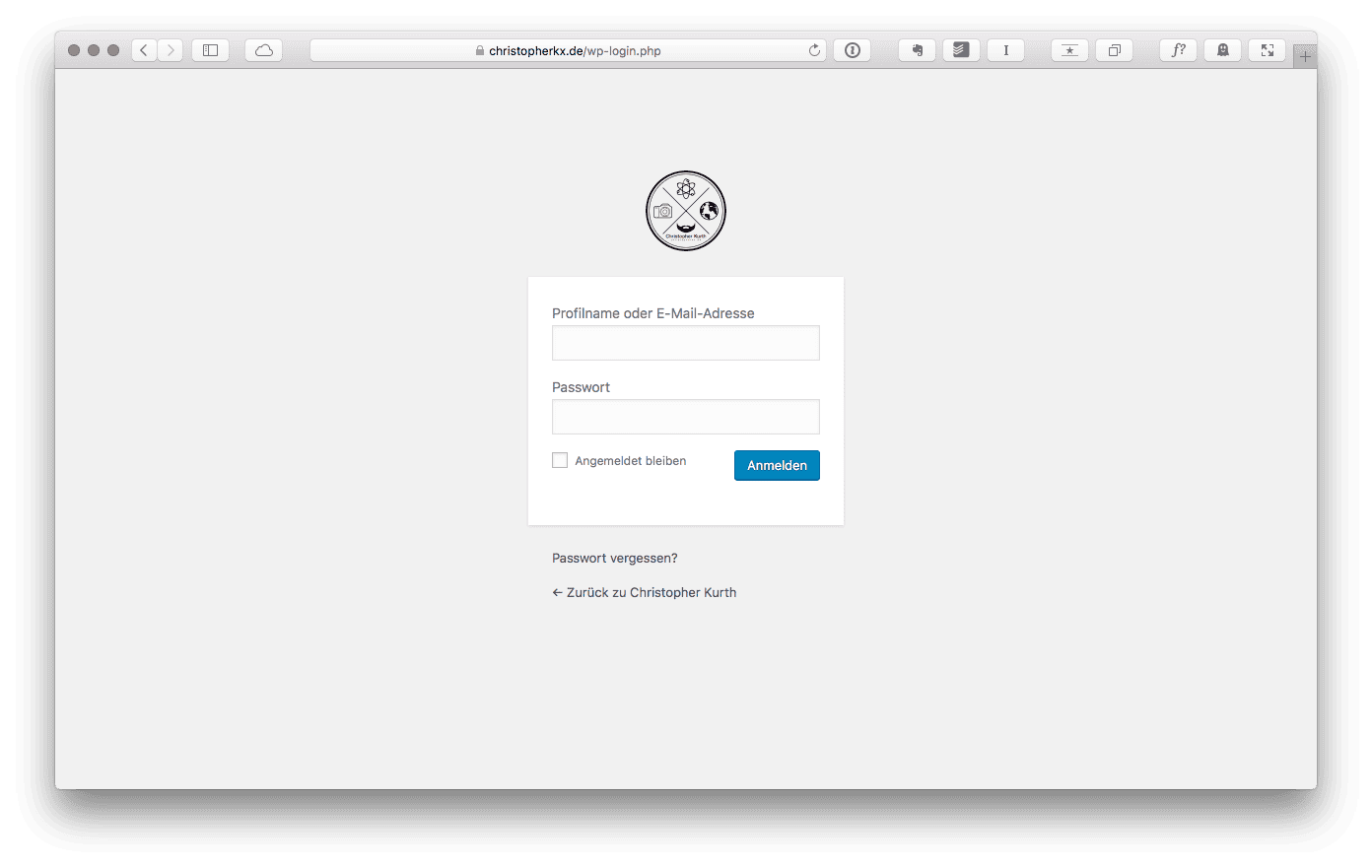 WordPress Loginseite mit Formular für Benutzername und Passwort