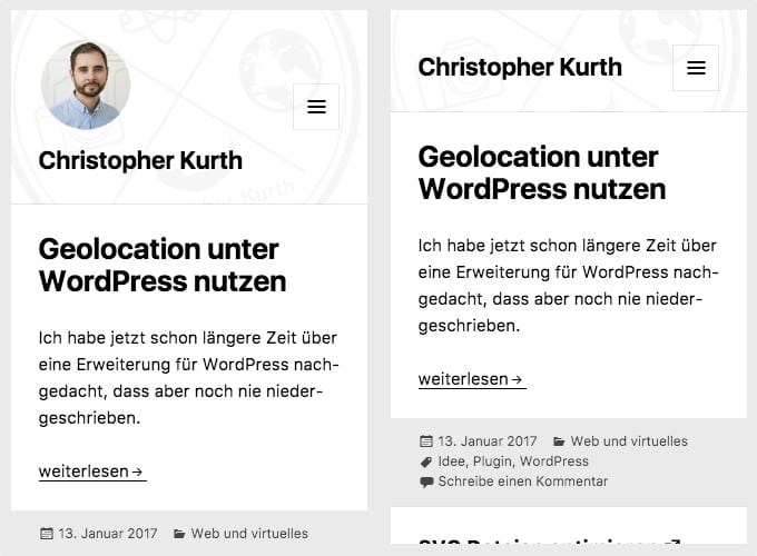 Twenty Fifteen Logo in der mobilen Version ausgeblendet