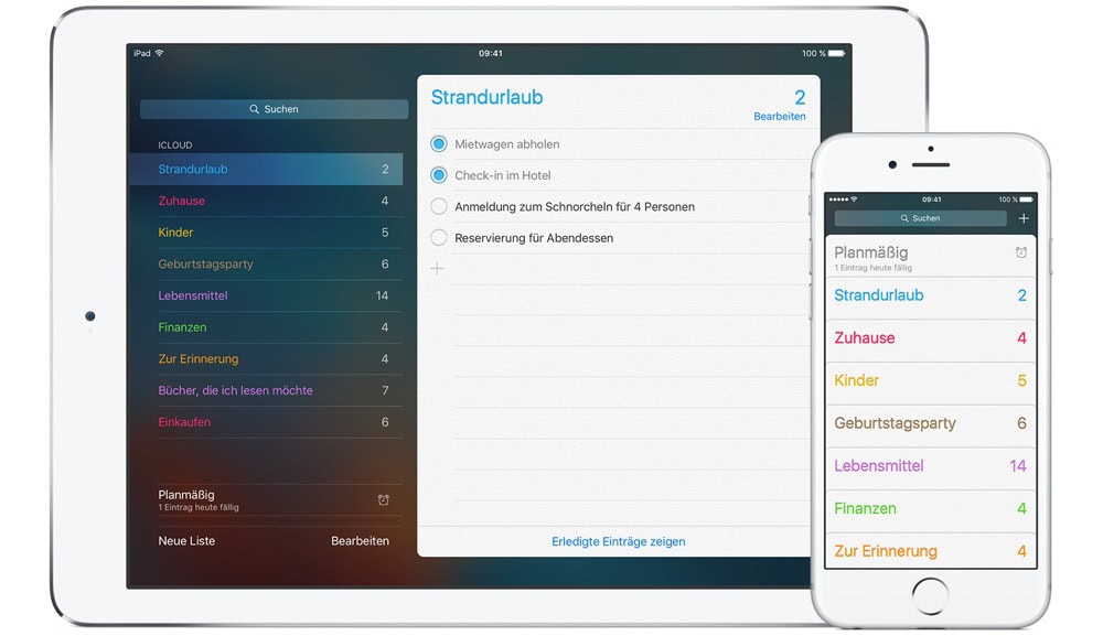 Apple Erinnerungen-App mit To-do-Listen auf iPad und iPhone