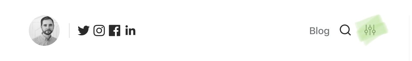 Profilfoto mit Social-Media-Icons und Blog-Suchleiste