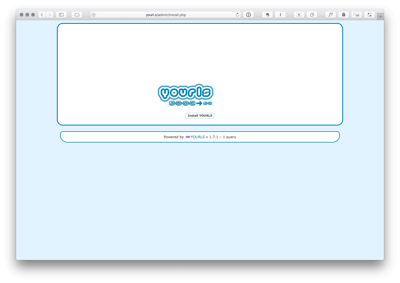YOURLS Installationsseite in einem Webbrowserfenster