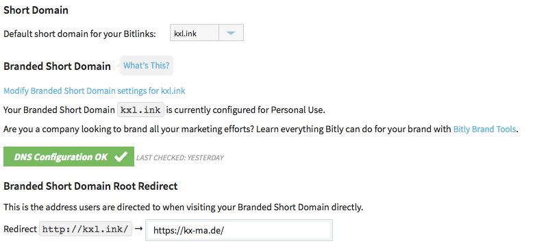 Bitly Settings - eingerichtet