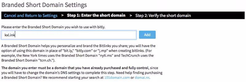 Bitly - Eingabe der Domain oder Subdomain – Artikelbilder