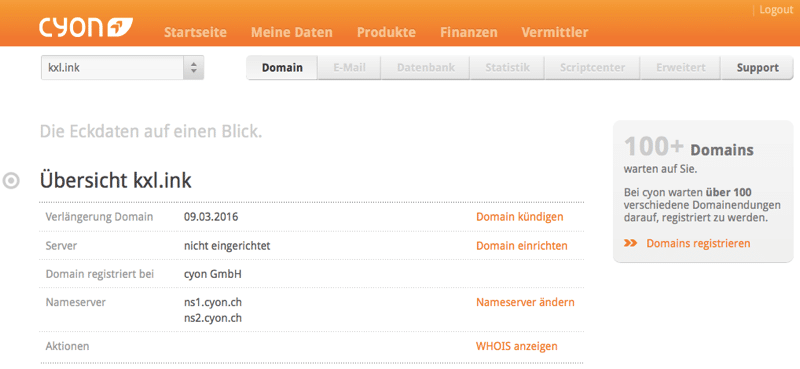 Cyon - Domain auswählen