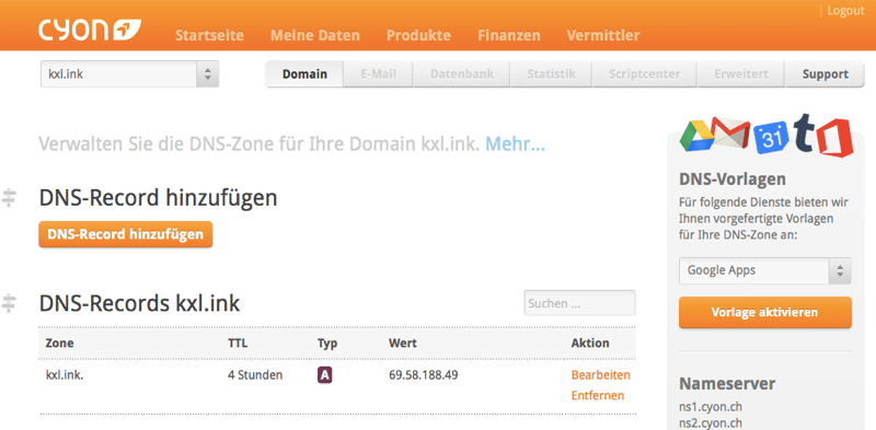 Cyon - DNS Verwaltung