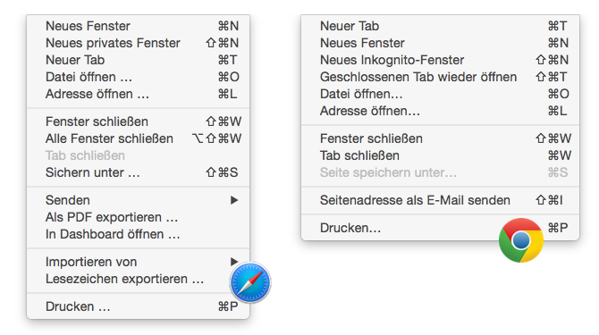 Safari/Chrome Browsermenü
