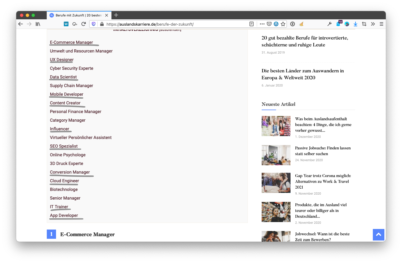Berufe der Zukunft, fasst alle haben einen IT-Hintergrund. Mindestens in 11 der 21 Berufe könnte man mit dem E-Commerce Studium arbeiten.