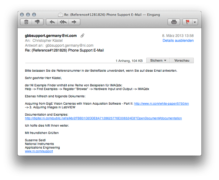 Technikerarbeit Sz04 – Antwortmail Von Ni München Vom 08.03.13