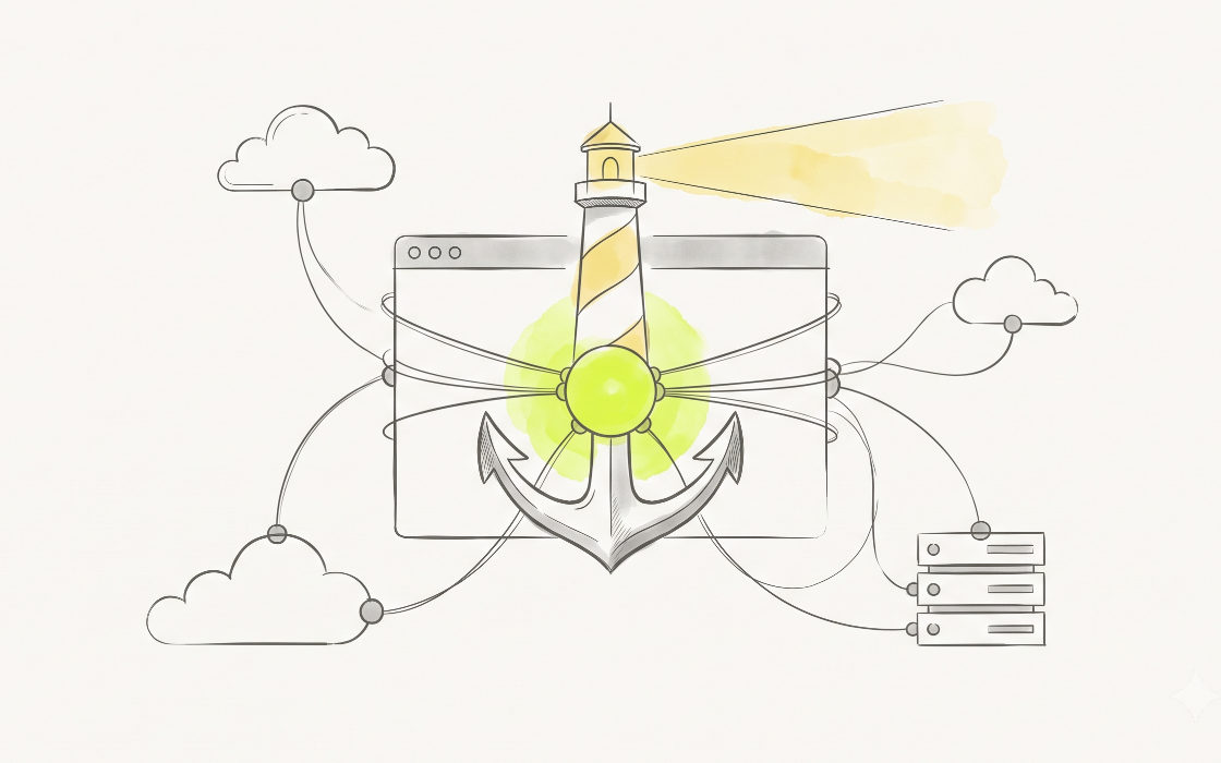Leuchtturm und Anker symbolisieren sicheres Webhosting