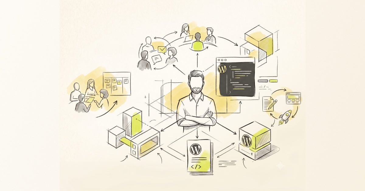 WordPress-Entwickler koordiniert Team und Webprojekte illustriert