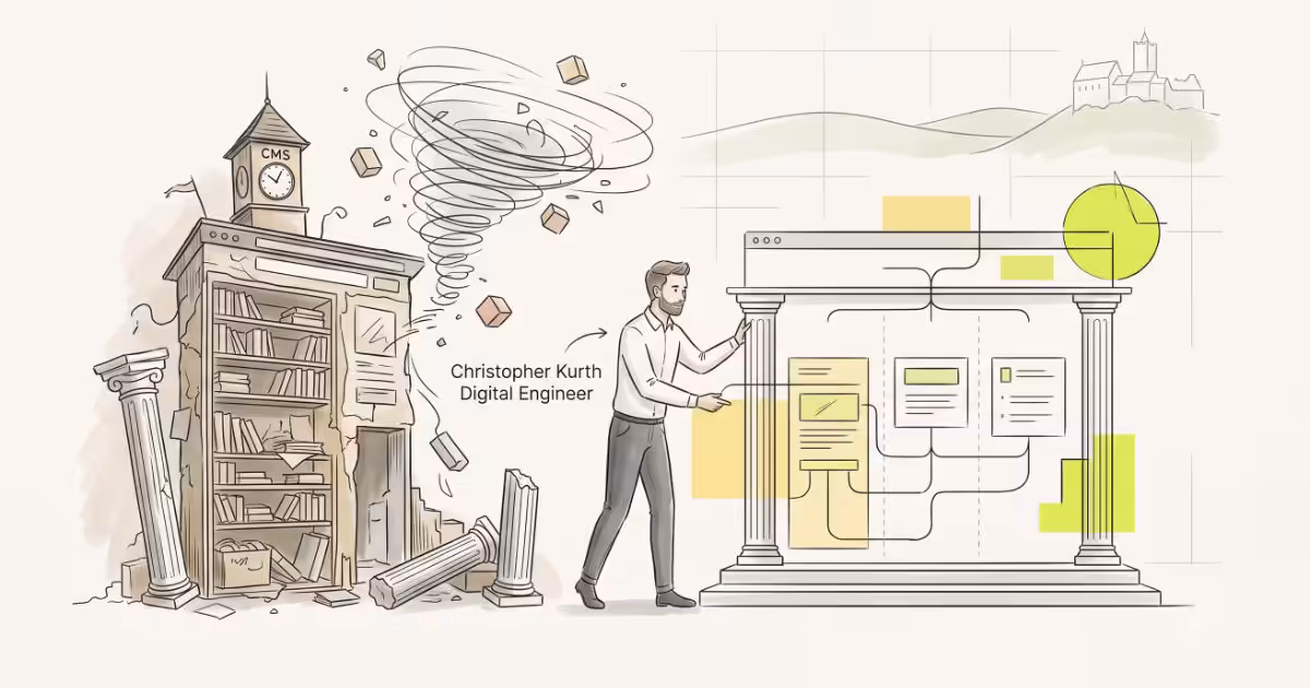 Digital Engineer präsentiert moderne CMS-Architektur neben altem System